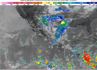 Cielo nublado la mayor parte del día, con probabilidad de lluvias fuertes en Jalisco, Colima y Michoacán