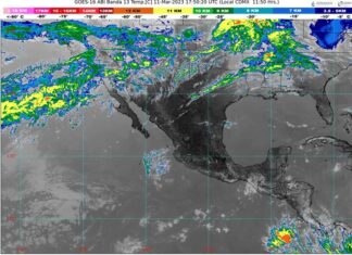 Continuará el ambiente vespertino caluroso a muy caluroso sobre la mayor parte del territorio nacional, con temperaturas máximas superiores a 40 °C en zonas de Michoacán