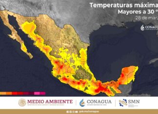 Se mantendrá el ambiente vespertino caluroso a muy caluroso sobre gran parte de México, con temperaturas superiores a 40 °C en zonas de Michoacán