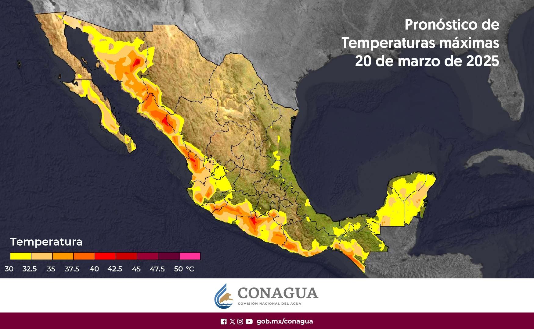Durante la tarde, ambiente muy caluroso en zonas de Michoacán (40 a 45 °C), incremento de nubosidad con probabilidad de lluvias aisladas y posibles descargas eléctricas en algunas zonas
