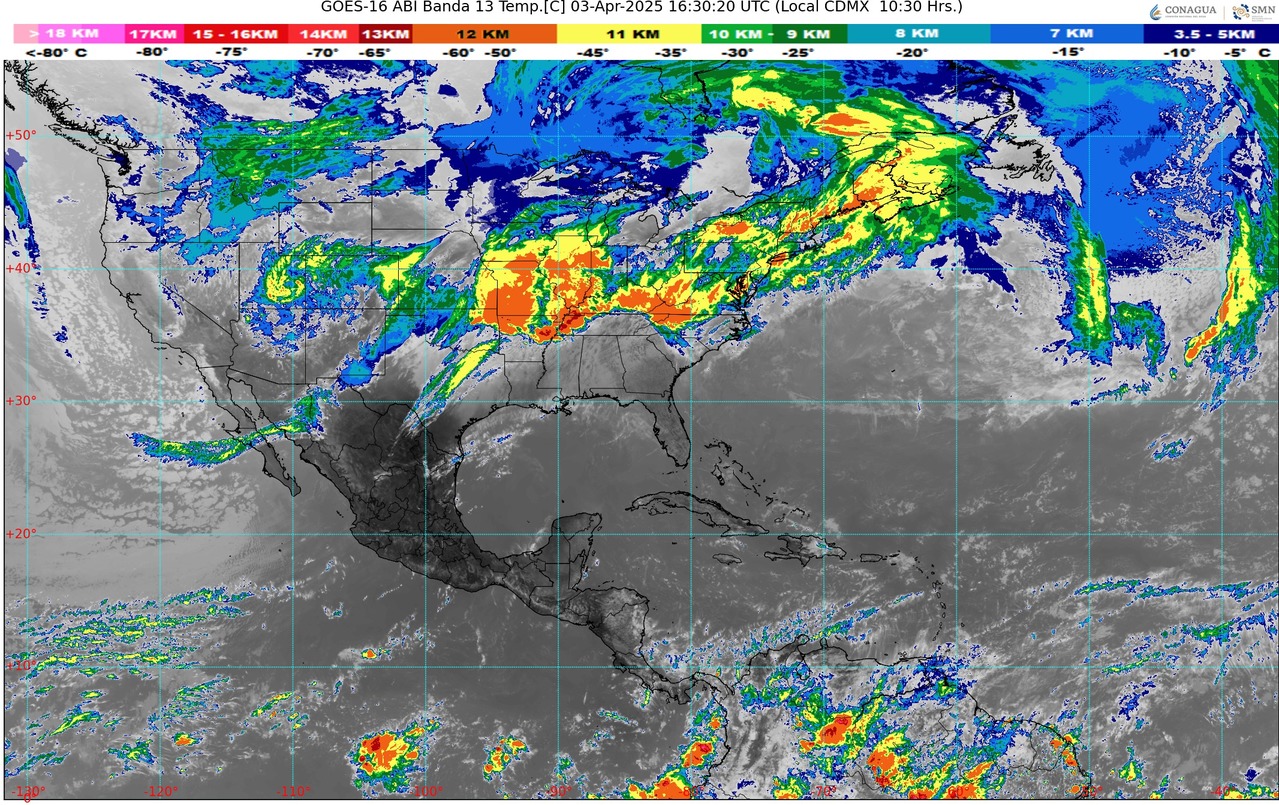 Caluroso a muy caluroso durante la tarde; prevalecerá la onda de calor en Michoacán (oeste). Rachas de viento de 30 a 50 km/h con posibles tolvaneras