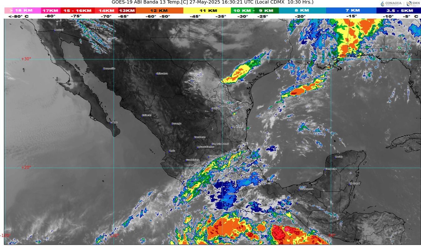 Cielo nublado durante el día, con lluvias puntuales fuertes. Durante la tarde ambiente caluroso a muy caluroso en Michoacán (oeste, suroeste, centro y sureste).