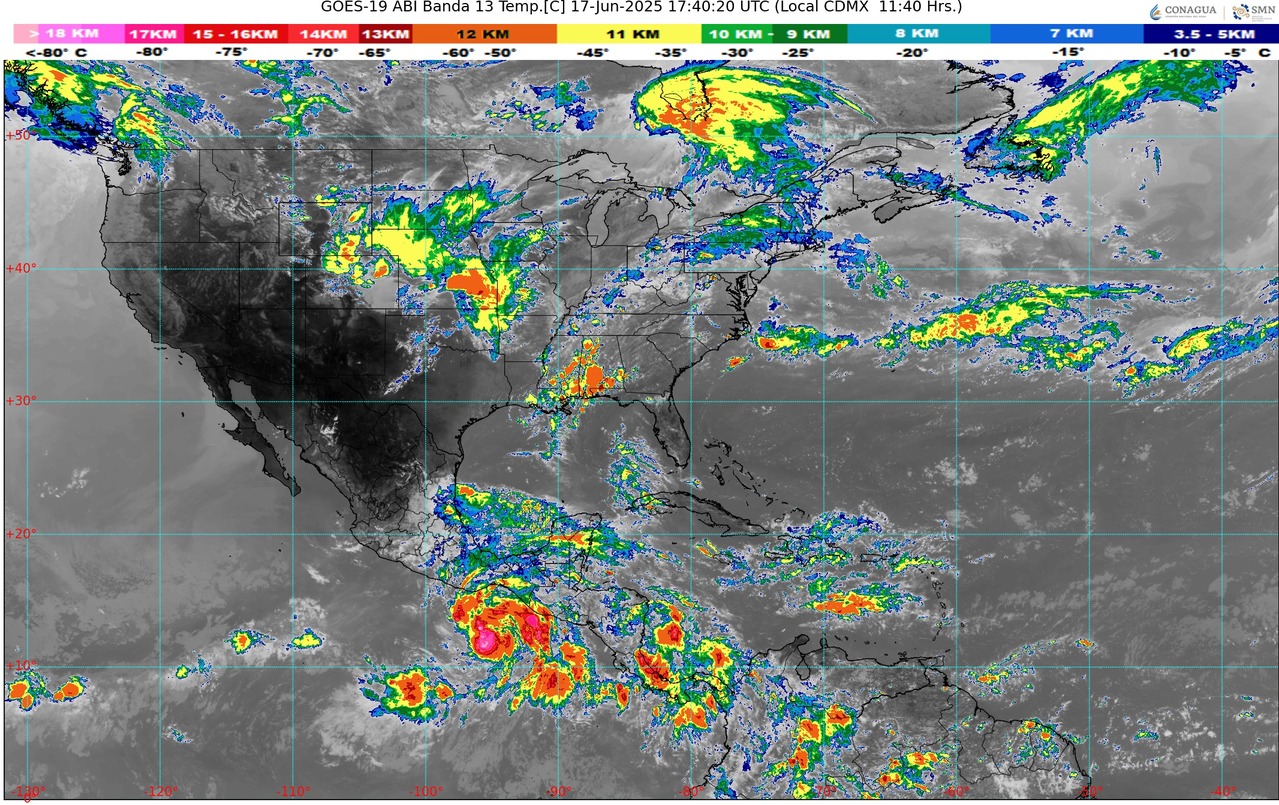 Por la tarde, cielo nublado con lluvias puntuales muy fuertes en Michoacán (50 a 75 mm)
