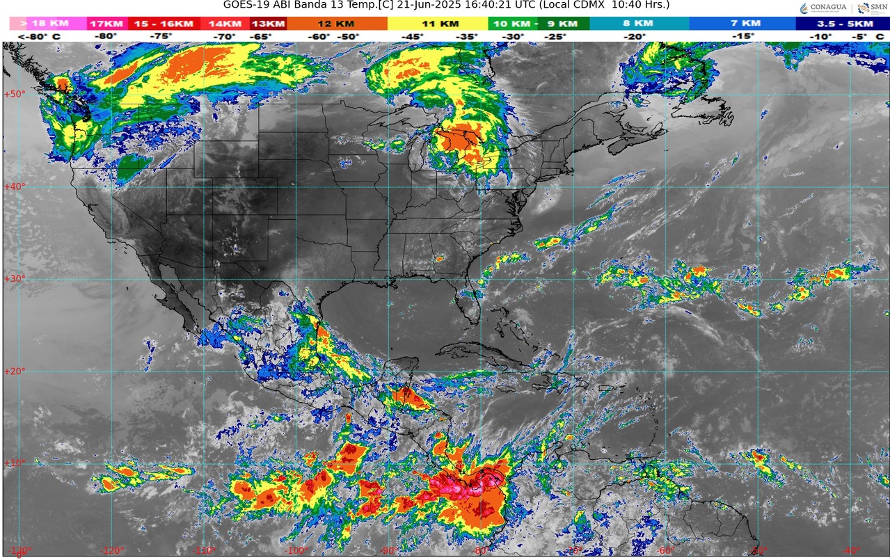 Este domingo durante la tarde, ambiente cálido a caluroso, con lluvias puntuales muy fuertes en Michoacán (50 a 75 mm)