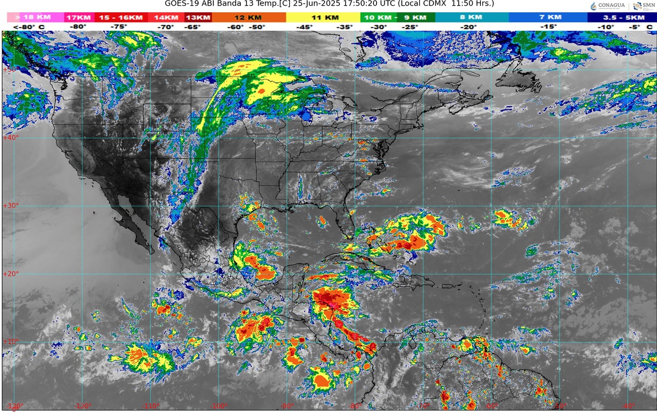 Cielo nublado la mayor parte del día. Durante la tarde, ambiente cálido con lluvias puntuales intensas (75 a 150 mm) en Michoacán (norte y noreste)