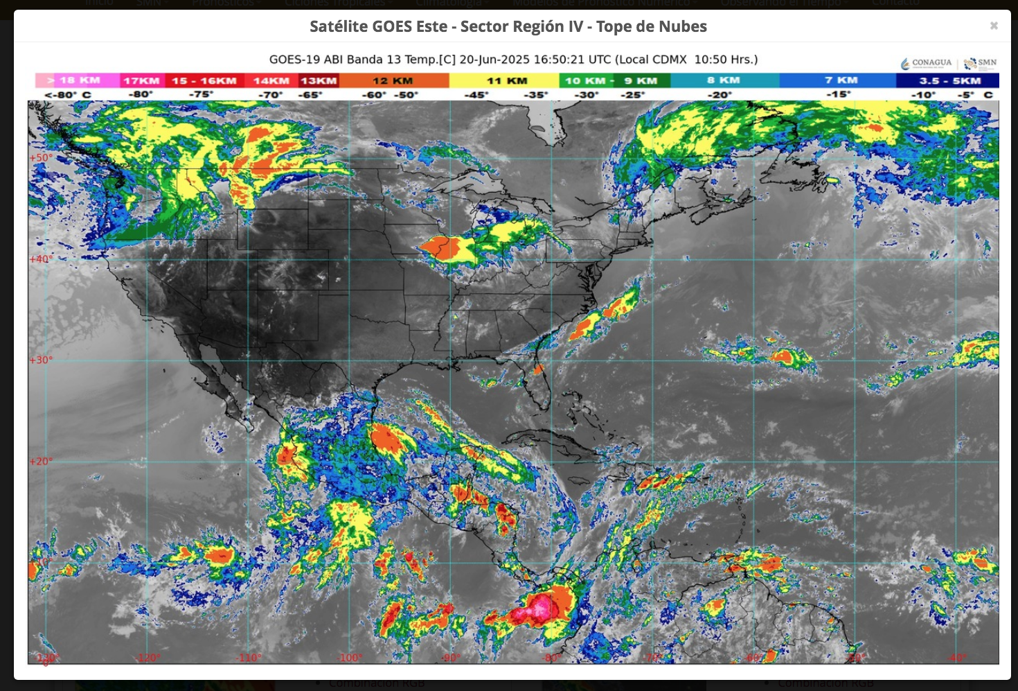 Durante la tarde, lluvias puntuales muy fuertes Michoacán (50 a 75 mm). Viento de dirección variable de 20 a 30 km/h con rachas de 40 a 60 km/h