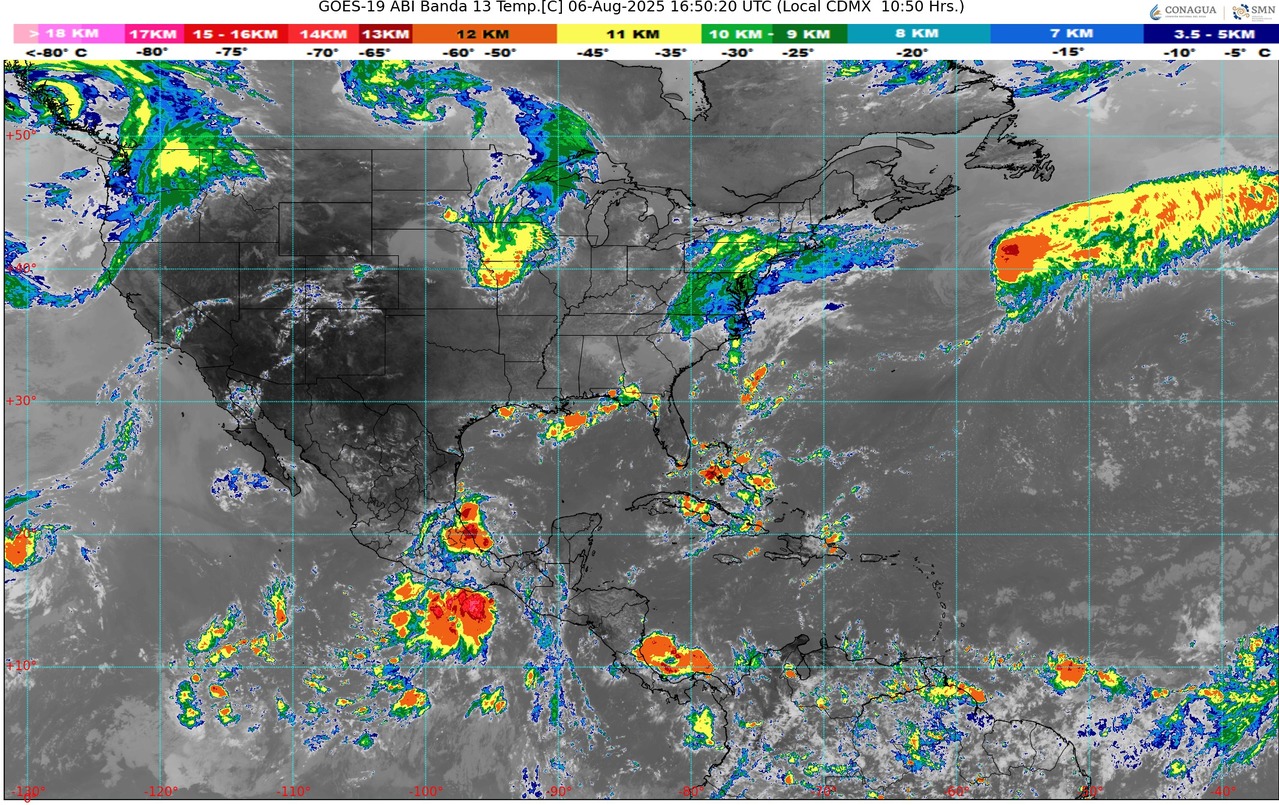 En el occidente, oriente, sur y sureste del país, este miércoles, lluvias muy fuertes con puntuales intensas (75 a 150 mm): Michoacán (suroeste)