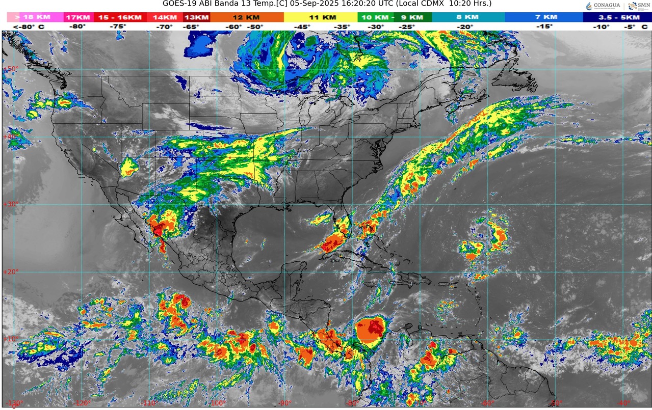 Cielo nublado la mayor parte del día, con lluvias puntuales fuertes (25 a 50 mm), descargas eléctricas y posible caída de granizo en Michoacán