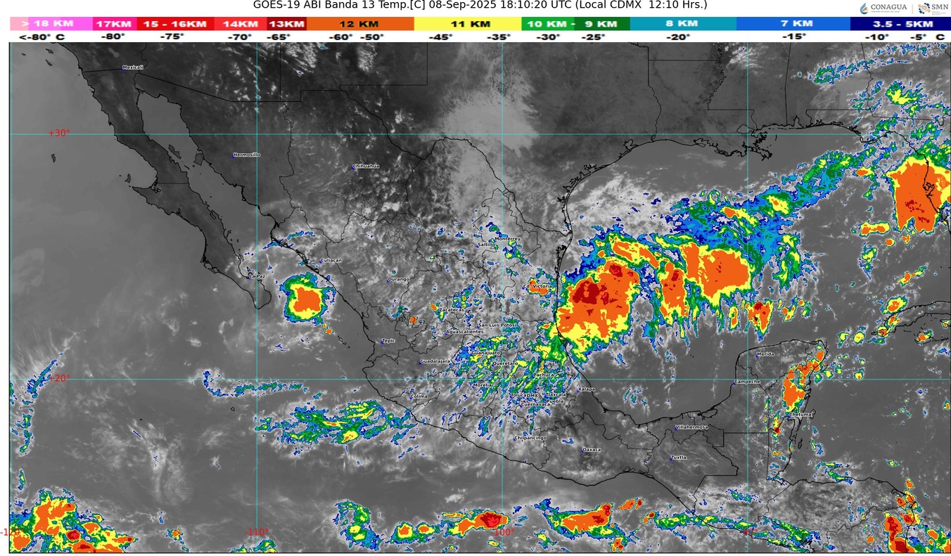 Este lunes lluvias muy fuertes, acompañadas con descargas eléctricas, y con posible caída de granizo en zonas altas de Michoacán (50 a 75 mm)