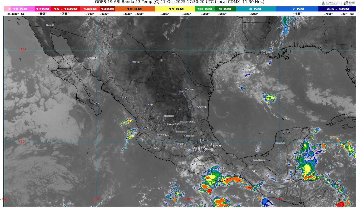 Chubascos con lluvias puntuales fuertes (25 a 50 mm): Michoacán (costa), este viernes
