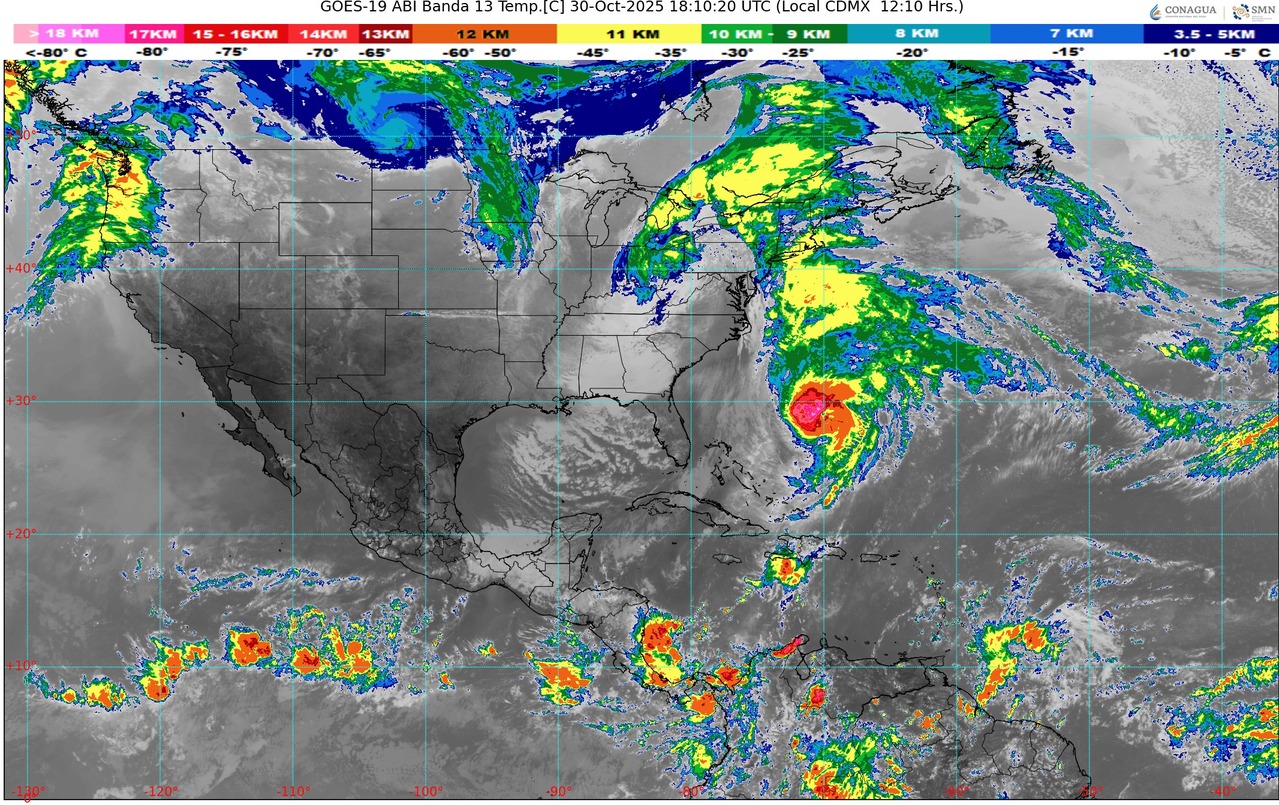 Intervalos de chubascos en Nayarit, Jalisco, Colima, Michoacán y Guerrero (5 a 25 mm)