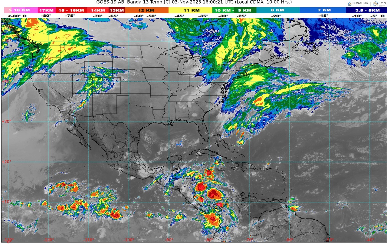 Durante la tarde, ambiente cálido a caluroso, con temperaturas máximas mayores a 35 °C en zonas bajas; chubascos y descargas eléctricas Michoacán