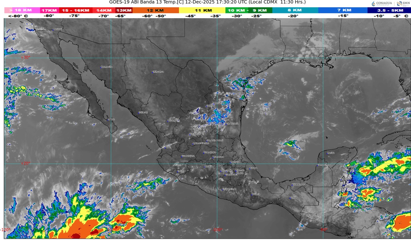 Temperaturas mínimas de 0 a 5 °C: zonas serranas de Sonora, Coahuila, Nuevo León, Zacatecas, Aguascalientes, Jalisco, Michoacán, Guanajuato, Hidalgo, Veracruz y Oaxaca