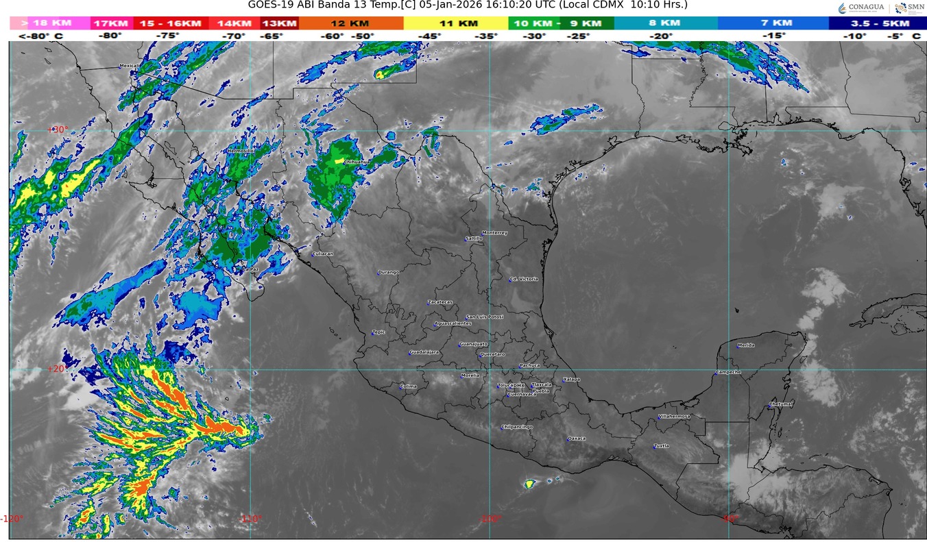 Se mantendrá el ambiente frío a muy frío, con heladas y bancos de niebla matutinos en estados de la Mesa del Norte y la Mesa Central. Temperaturas mínimas de -5 a 0 °C con heladas: zonas serranas de Michoacán